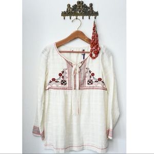 Chelsea & Violet Cream Tunic Red & Plum Embroidery